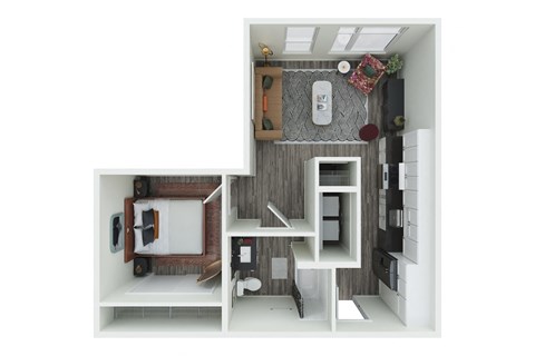 Floor plan for 1 bed, 1 bath, 588 sqft